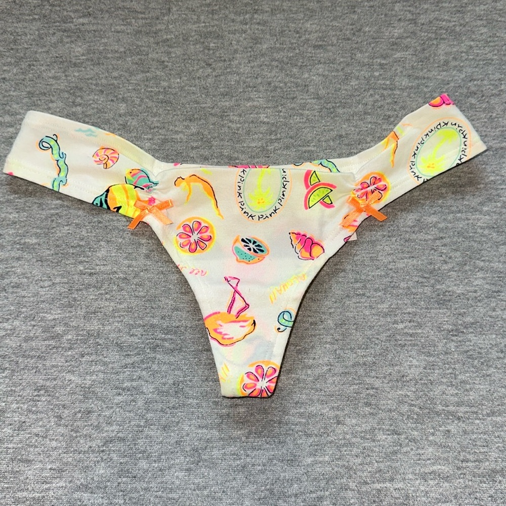 NEW Victoria’s Secret PINK Vintage Tropical Neon Bow Thong S